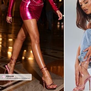 Baby pink metallic heels from prettylittlething